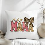 Trendy MAMA pillow with pink and gold glitter and leopard accents.