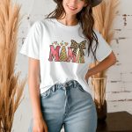 Chic MAMA t-shirt with glitter text and leopard accents.