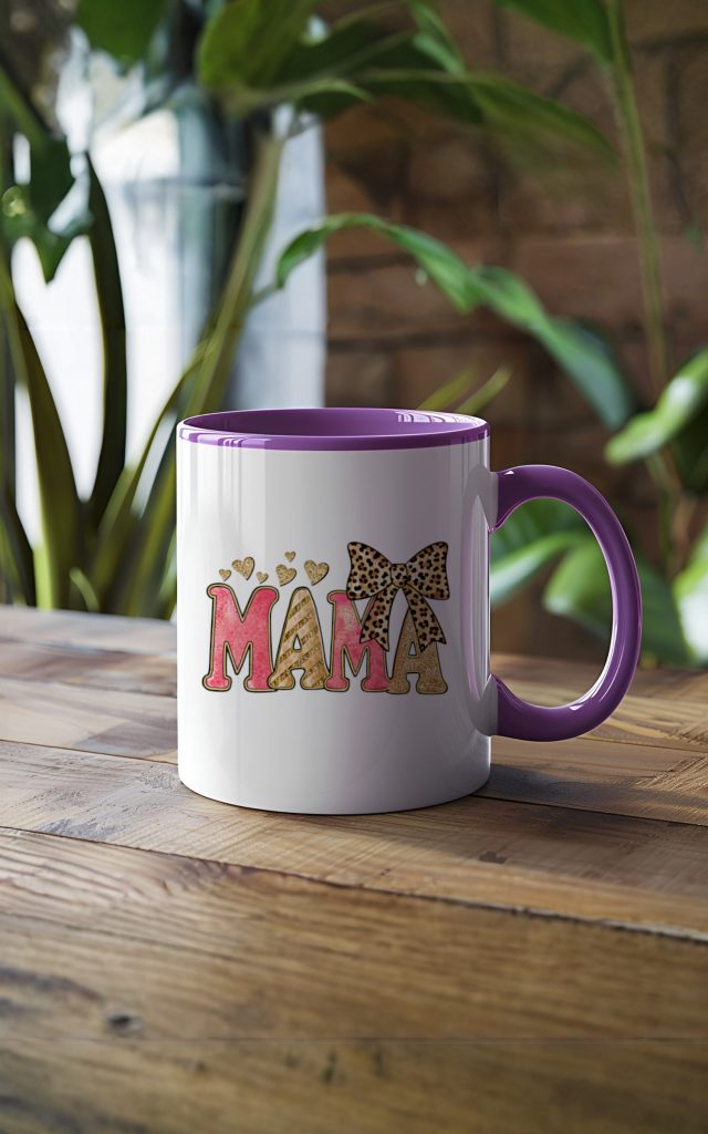 Stylish MAMA mug with glitter and leopard print.