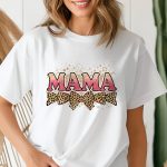 Stylish MAMA t-shirt with pink glitter and leopard print.