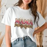 Chic MAMA t-shirt with glitter text and leopard accents.