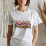 Bold MAMA t-shirt with pink glitter and splatter design.