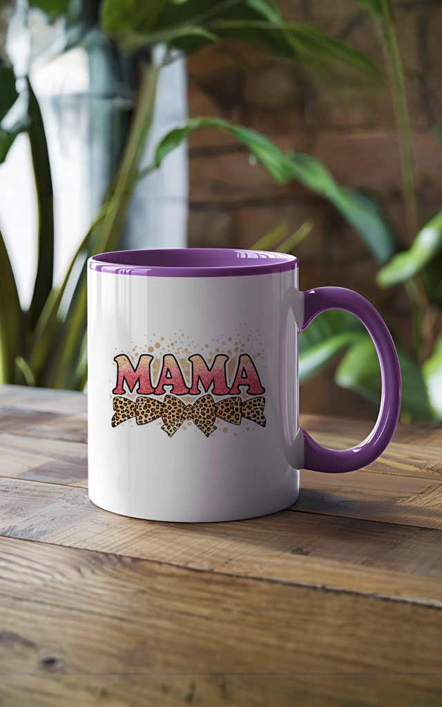 Stylish MAMA mug with glitter and leopard print.