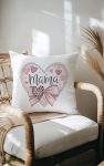 Chic Mama pillow with heart accents and bow.