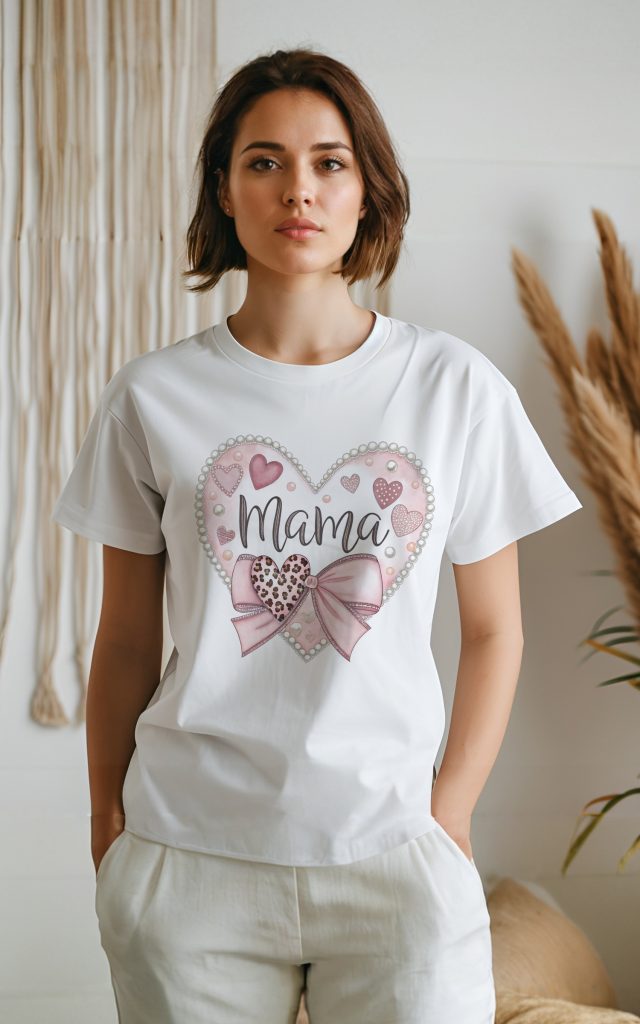 Chic Mama t-shirt with heart accents and bow.