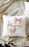 Pearl heart Mama pillow with pink bows and leopard print.