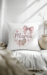 Delicate Mama pillow with pearl heart and pastel tones.