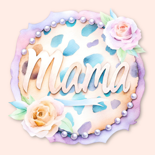 Watercolor Mama design with roses, pearls, and leopard print in soft pastel tones.