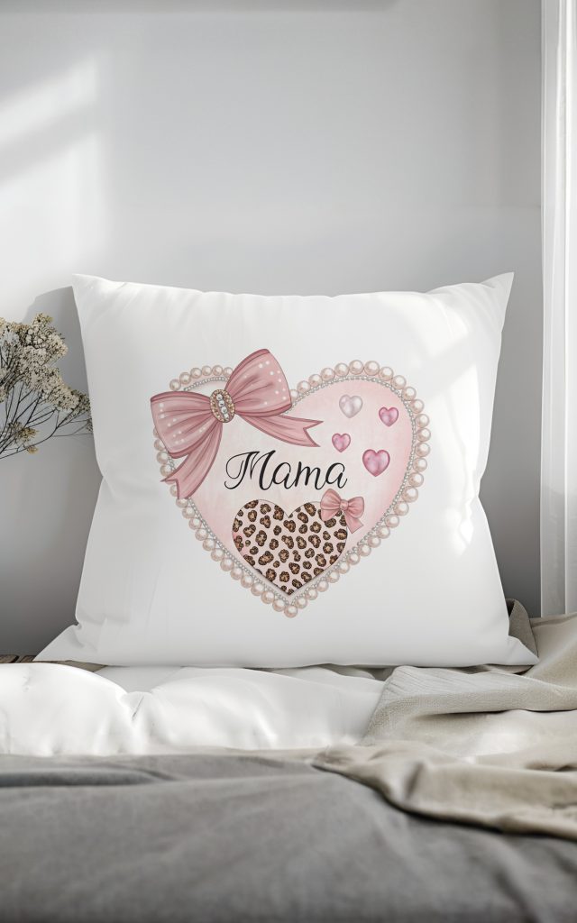 Elegant Pearl & Leopard Heart MAMA Pillow