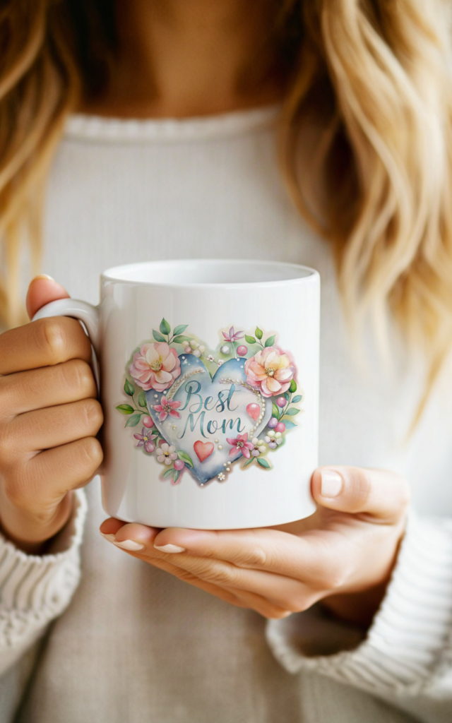 Watercolor Floral Heart BEST MOM Mug