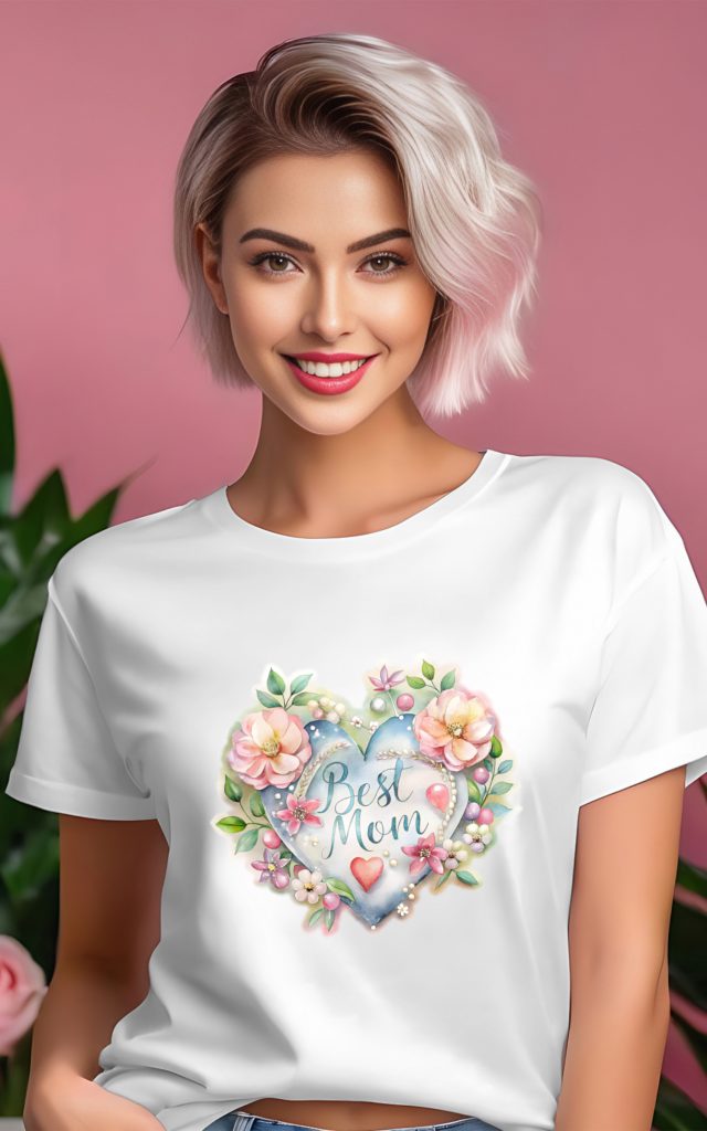 Watercolor Floral Heart BEST MOM T-Shirt