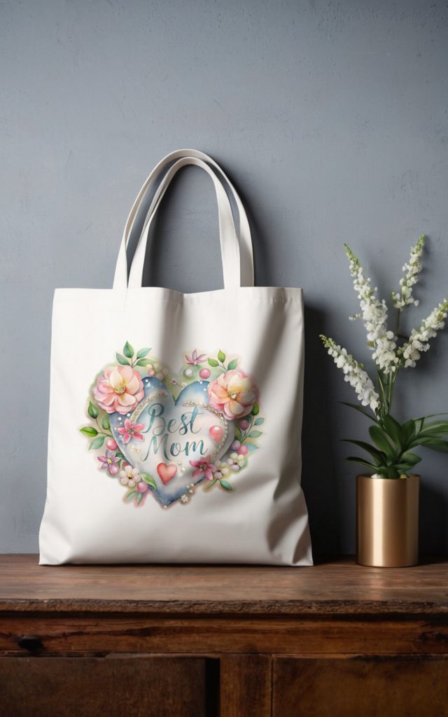 Watercolor Floral Heart BEST MOM Tote Bag