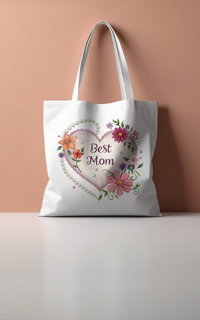 Floral Pearl Heart BEST MOM bag