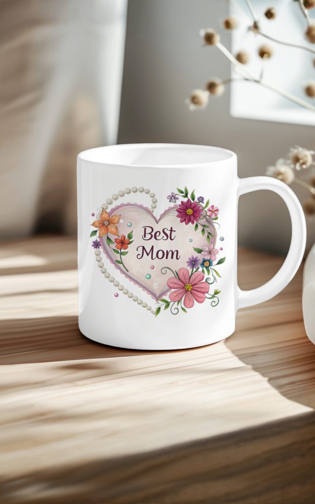 Floral Pearl Heart BEST MOM mug2