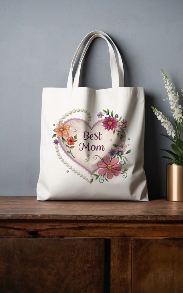 Floral Pearl Heart BEST MOM tote bag