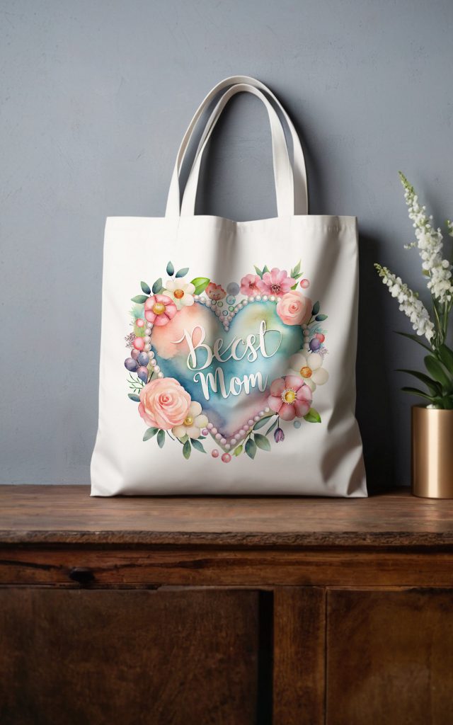 Watercolor Floral Heart Best Mom bag