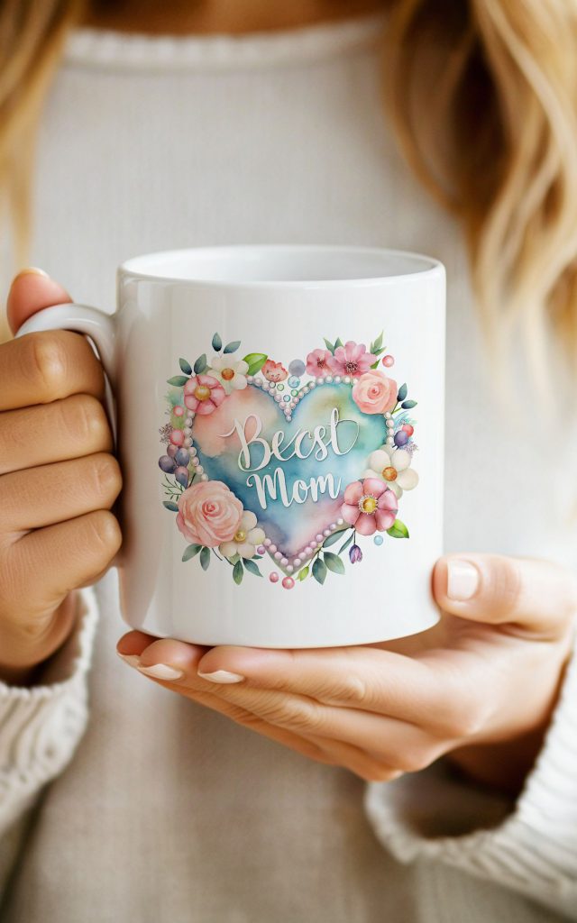 Watercolor Floral Heart Best Mom Mug2