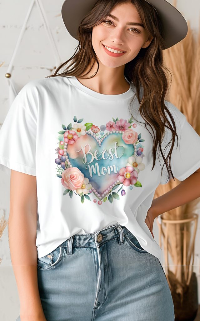 Watercolor Floral Heart Best Mom Tshirt