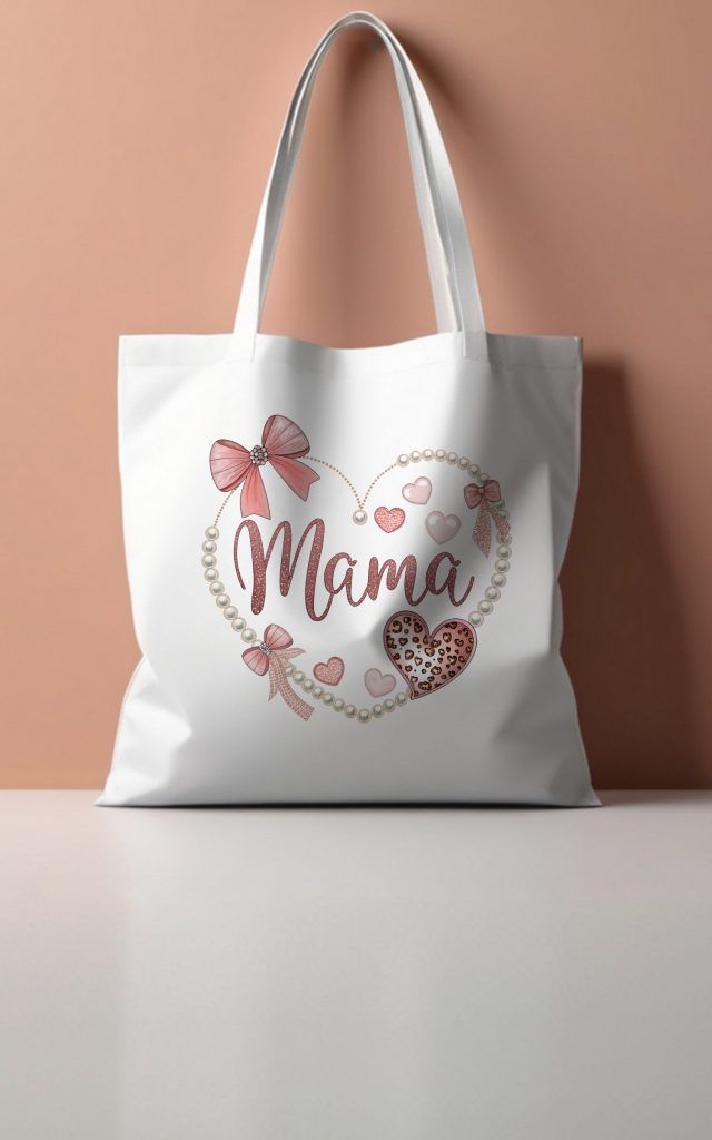 Glam Pearl & Leopard Heart MAMA Tote Bag