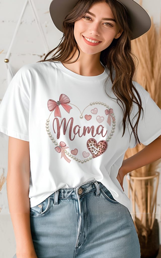 Glam Pearl & Leopard Heart MAMA Tshirt