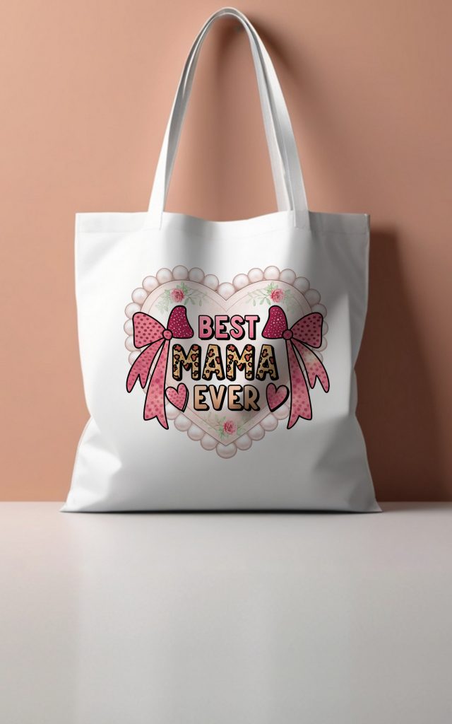 Pearl & Bow Heart BEST MAMA EVER Tote Bag