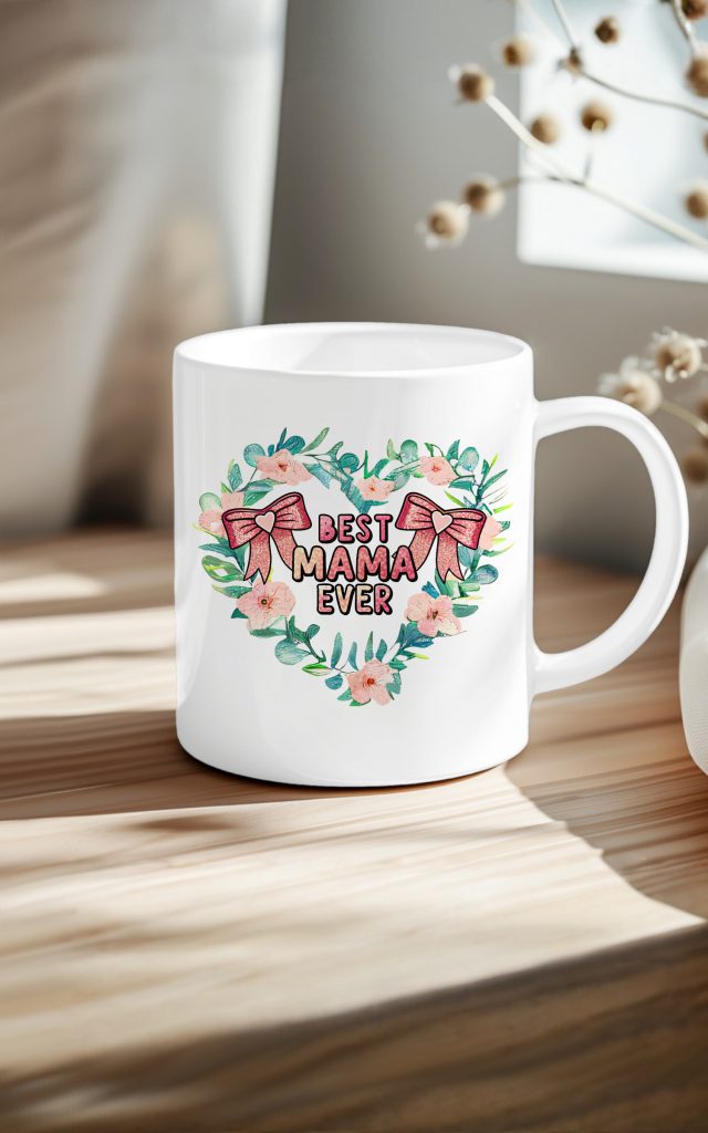 Best Mama Ever Floral Heart Design Mug