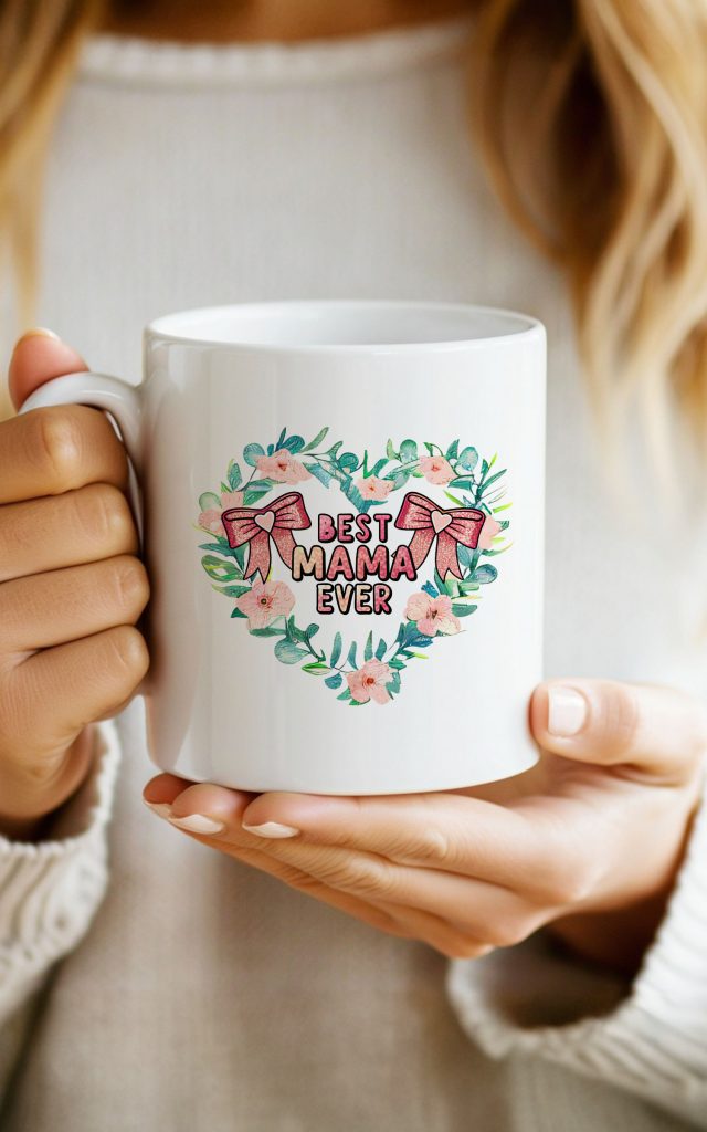 Best Mama Ever Floral Heart Design Mug