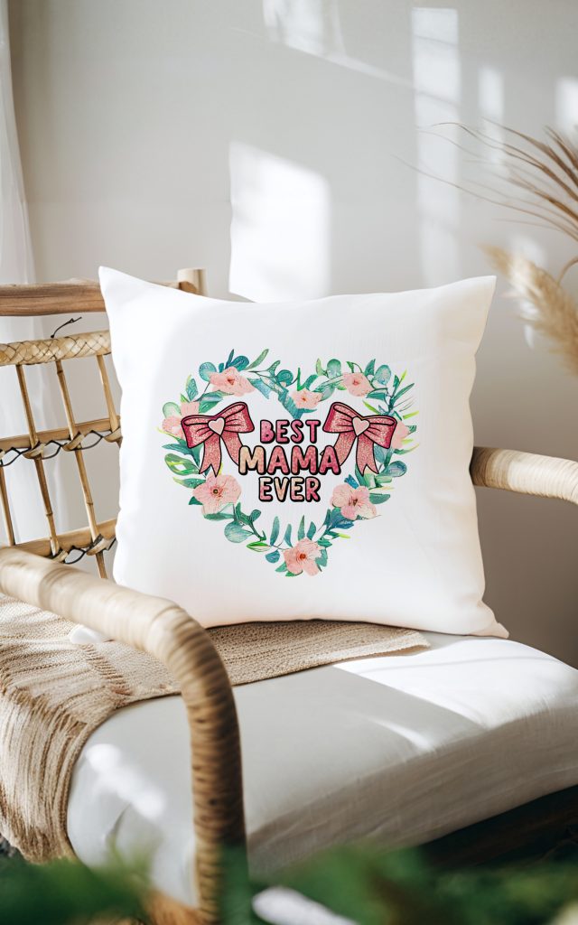 Best Mama Ever Floral Heart Design Pillow