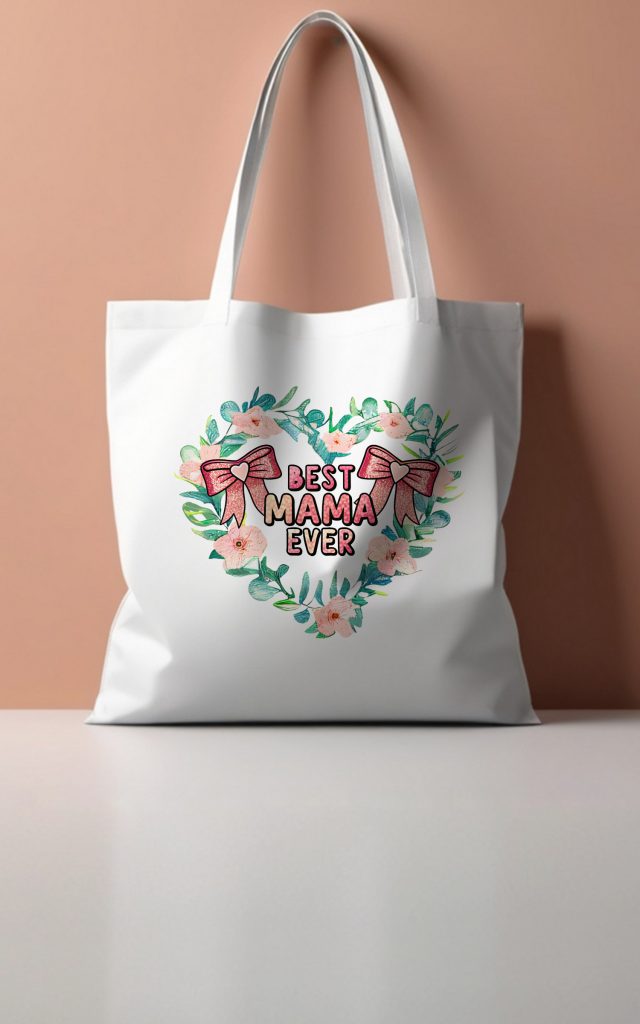 Best Mama Ever Floral Heart Design Tote Bag