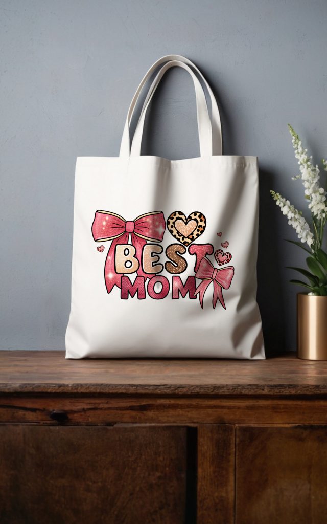 Best Mom Glittery Hearts and Bows Design Bag