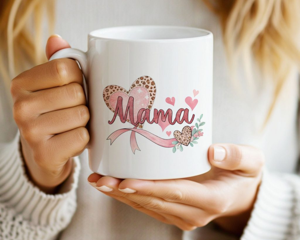 Mama heart design featuring a beautiful blend of floral accents and playful hearts in soft pink tones